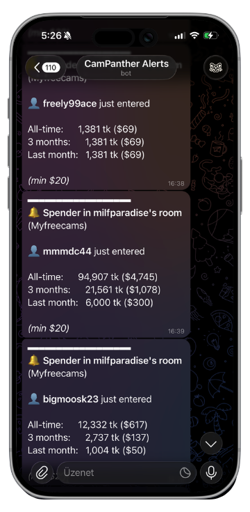 Member alerts on mobile — CamPanther