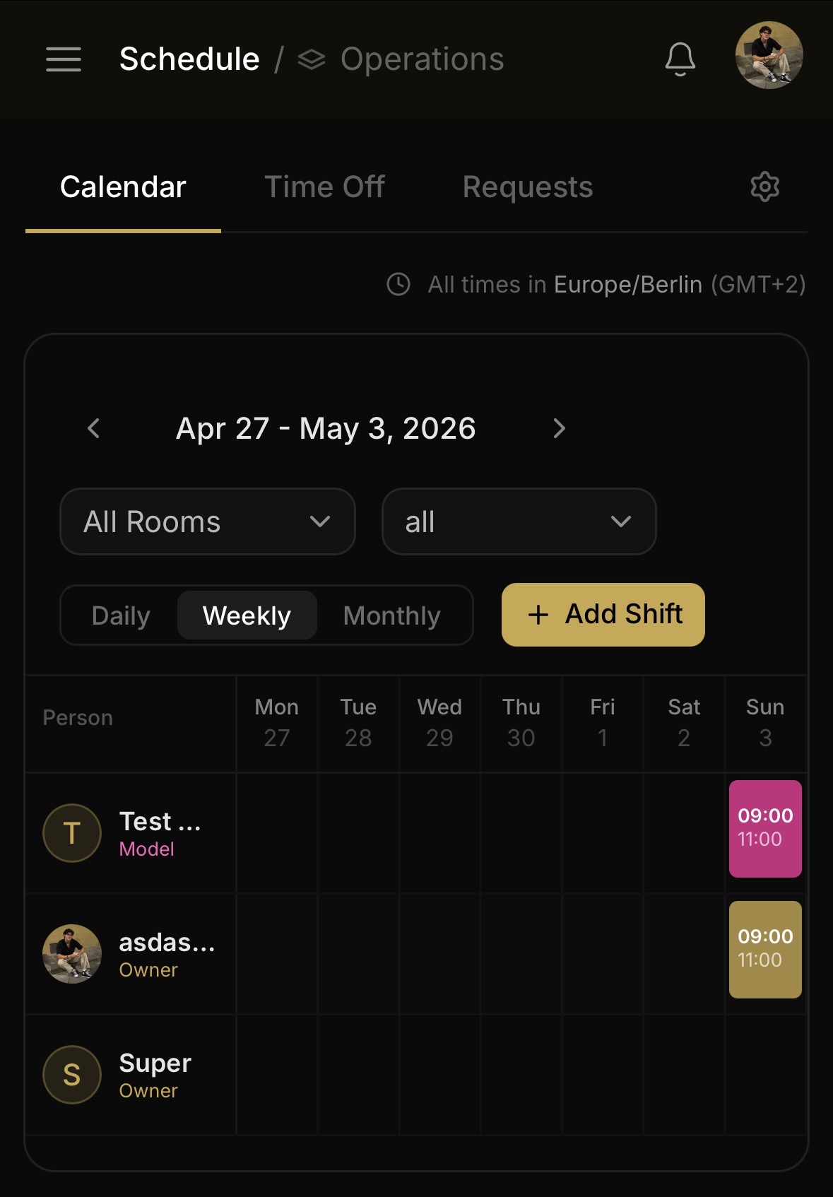 Studio schedule on mobile